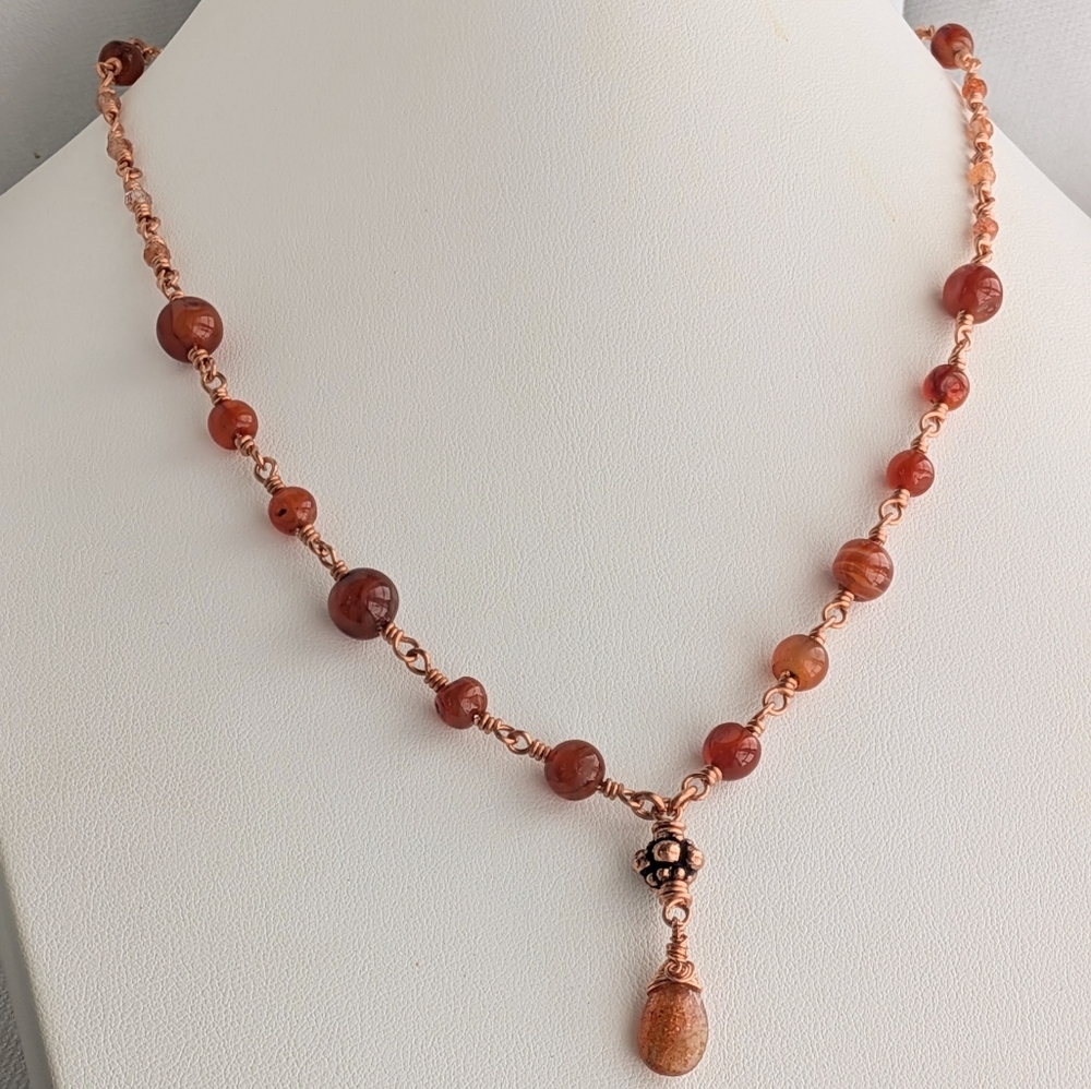 Elegant Carnelian Agate Necklace Artisan Crafted Copper Chain - Picture 13 of 15
